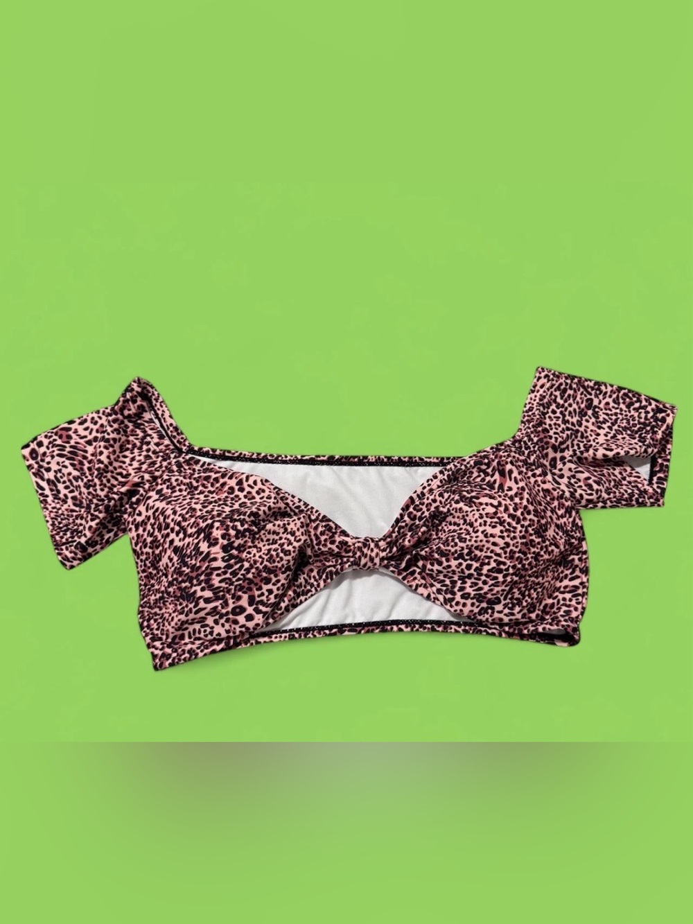 Pink Leopard Knot Front swim top